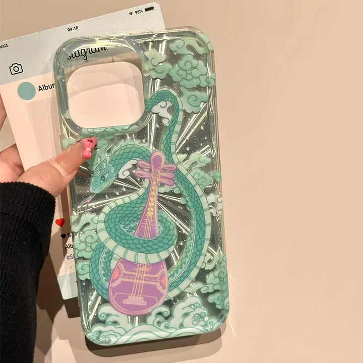 Lisslune | Grüner Schlangen-Spieler am Klavier Handyhülle für iPhone 16 Pro Hüllen iPhone 15 14 13 12 11 Pro Max XS X XR 7 8 Plus Klare weiche Hülle