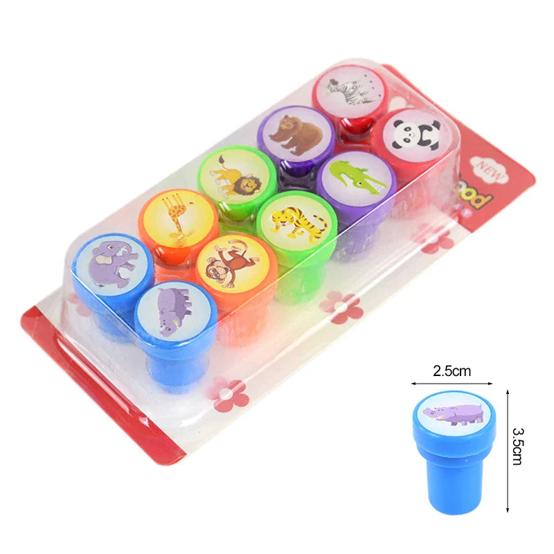 Rynx 10pcs Cartoon Animal Unicorn Self-Inking Stamp Toy Kids Birthday Party Gifts Goodie Bag Pinata Filler Boy Girl Christmas Gift