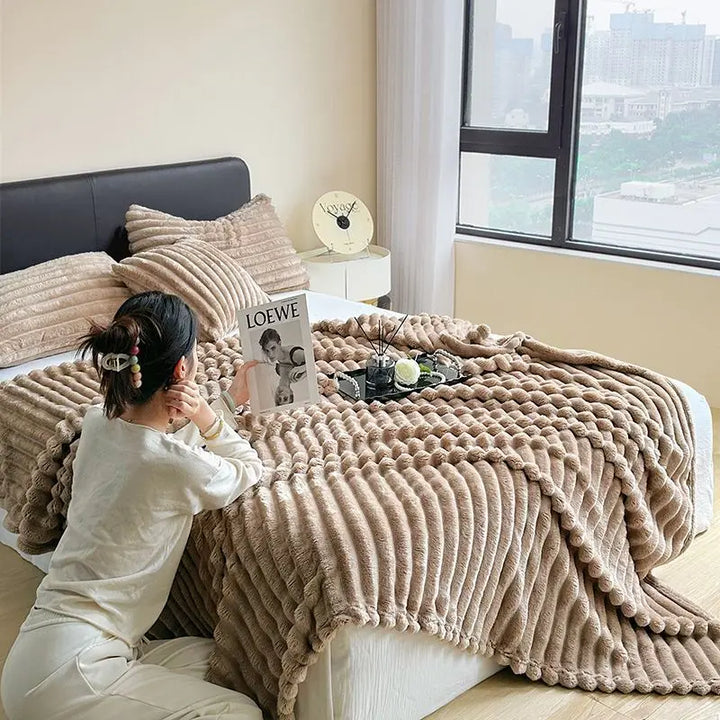 Rynx | Light Luxury Rabbit Plush Blanket for Autumn and Winter Warmth, Milk Fleece Sofa Cover Blanket, Coral Fleece Thick Office Blanket