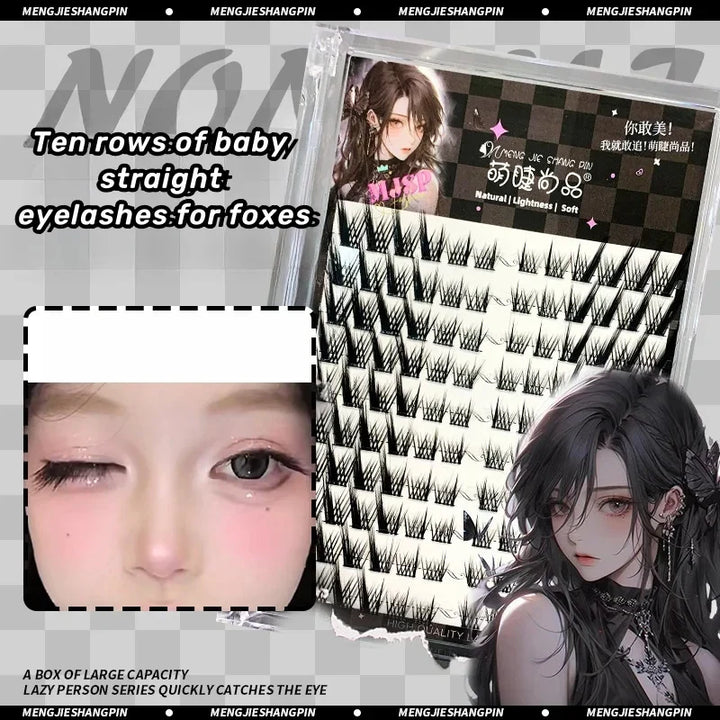 Rynx | 3/10 Rows Fox Eyes Effect False Eyelashes Fluffy Curl Reusable Individual Clusters Segmented Natural Thickness Manga Eyelash Extension Tool