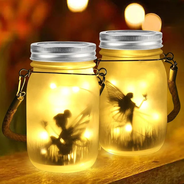 Lisslune | Glass Fairy Lamp - Solar Mason Jar Lantern, IP65 Waterproof Outdoor Hanging Light