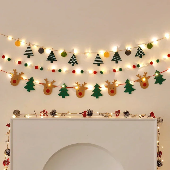 Rynx LED String Lights DIY Handmade Decorated Merry Christmas Holiday Hanging Home Room Background Pull Flag Banner Christmas Pendant