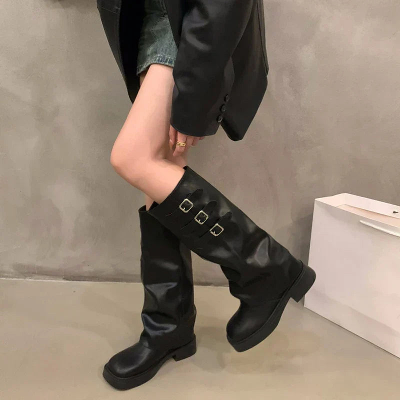 Lisslune | Retro Style Knee-High Boots Women Fashion Women Slip-On Knight Long Boots Autumn Winter Women Footwear