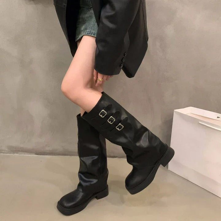 Lisslune | Retro Style Knee-High Boots Women Fashion Women Slip-On Knight Long Boots Autumn Winter Women Footwear