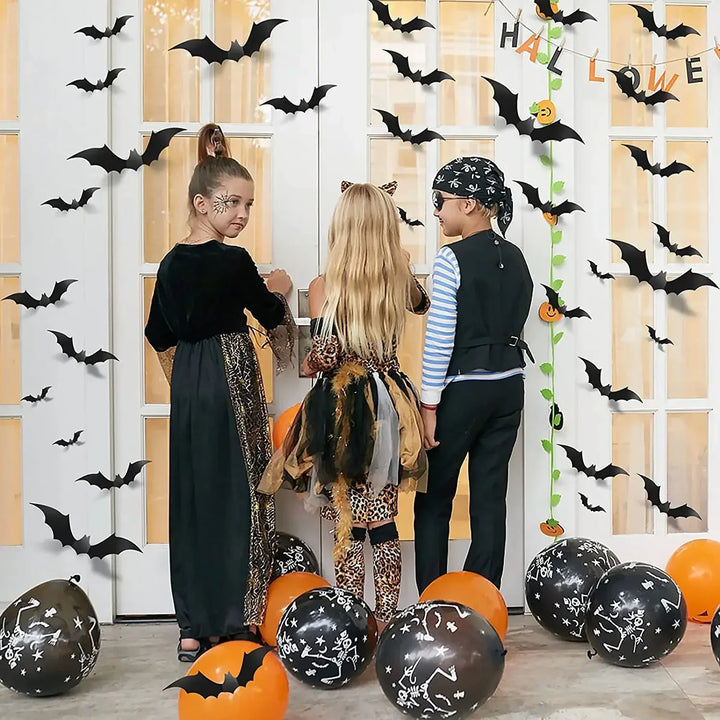 Rynx | 12-120 pieces Halloween decoration 3D black PVC bat Halloween party DIY decor wall stickers bar room Halloween party spooky decor