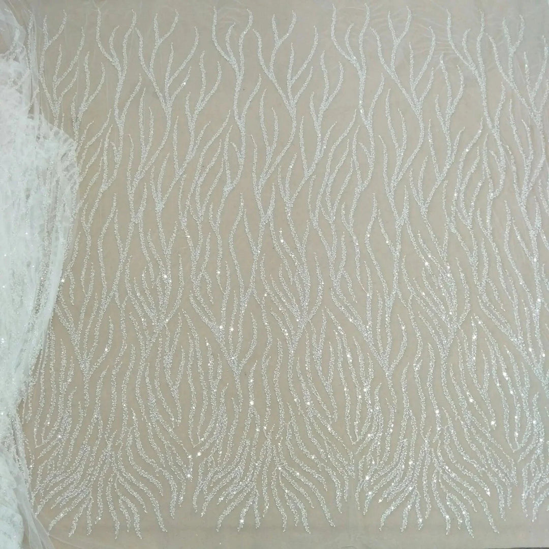 Lisslune | Luxurious Pearl Sequin Lace Fabric for Wedding Dresses - 130 cm Width, available per Yard