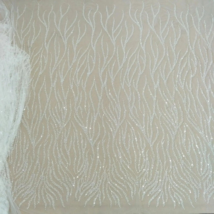 Lisslune | Luxurious Pearl Sequin Lace Fabric for Wedding Dresses - 130 cm Width, available per Yard