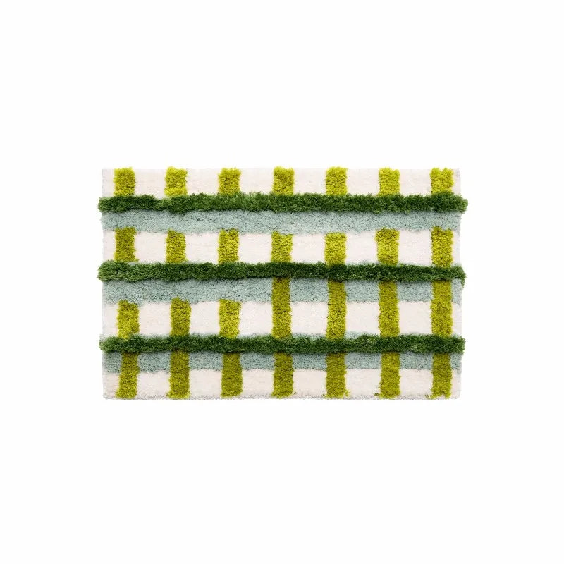 Rynx | Tufting Checks Bath Rug Chic Bathroom Rug Soft Fluffy Geometric Mat Carpet Floor Non-Slip Mat Aesthetic Home Space Green Decor