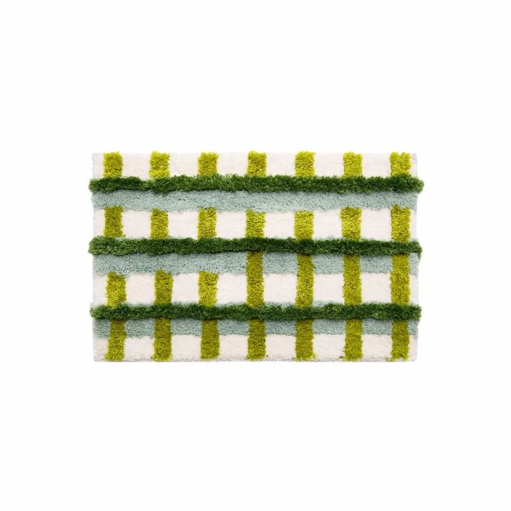 Rynx | Tufting Checks Bath Rug Chic Bathroom Rug Soft Fluffy Geometric Mat Carpet Floor Non-Slip Mat Aesthetic Home Space Green Decor
