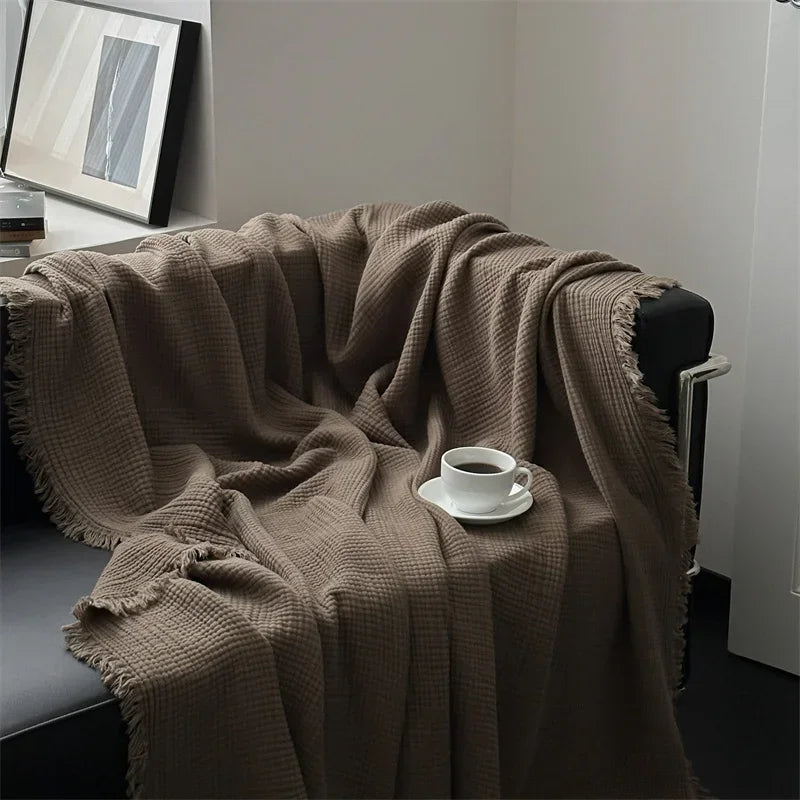 Lisslune | Solid color cotton sofa blanket