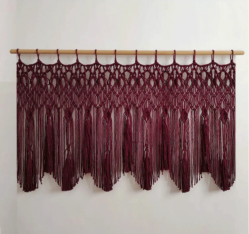 Rynx | Handwoven Macrame Curtains Tapestry Hanging Window Curtain Tassels Tapestry Bedroom Wall Art Boho Decor Door Curtain
