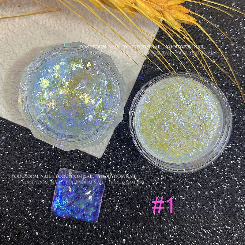 Rynx |1Jar Aurora Chameleon Snowflake Ultra-Thin Iridescent Nail Sequins Holographic Opal Eyeshadow Ice Glitter Nail Chameleon Flakes