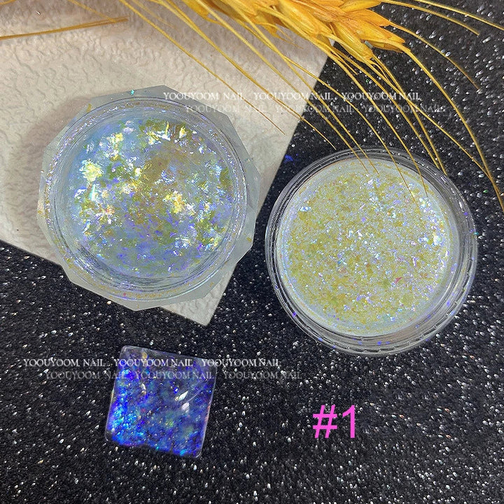 Rynx |1Jar Aurora Chameleon Snowflake Ultra-Thin Iridescent Nail Sequins Holographic Opal Eyeshadow Ice Glitter Nail Chameleon Flakes