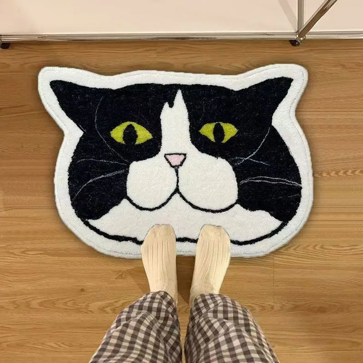 Rynx | Large Round Cat Head Shaped Rug Cute Cat Carpet Non-Slip Bedroom Velvet Carpet Flooring Living Room Entrance Mat Home Décor