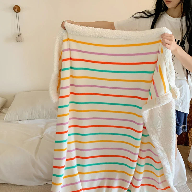 Rynx | Ins Style Blanket 2024 New Skin-Friendly Lamb Fleece Blanket Striped Series For Bedroom Sofa Office