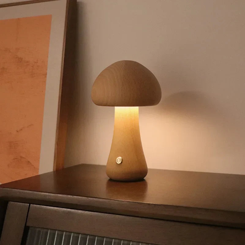 Lisslune | Touch Switch Wooden Mushroom LED Night Lamp