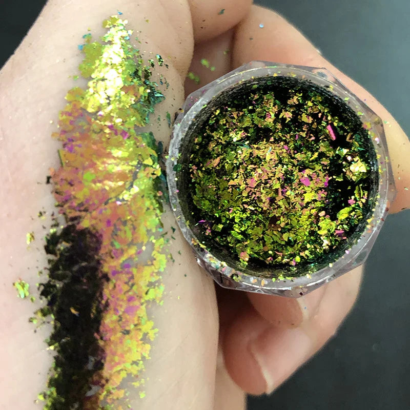 Rynx | 1 Glass Chameleon Nail Flakes Irregular Aluminum Foil UV Gel Polish Nail Sequins Paillettes Manicure Art Decoration Glitter Powder