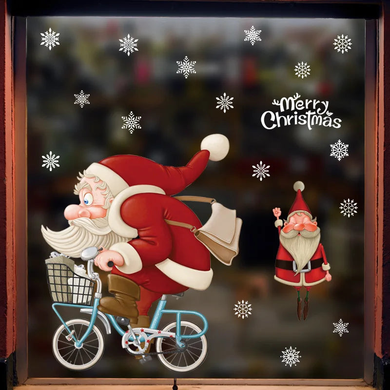 Rynx Christmas Window Stickers Santa Claus Christmas Tree Cartoon Glass Stickers Merry Christmas New Year Decorations for Home
