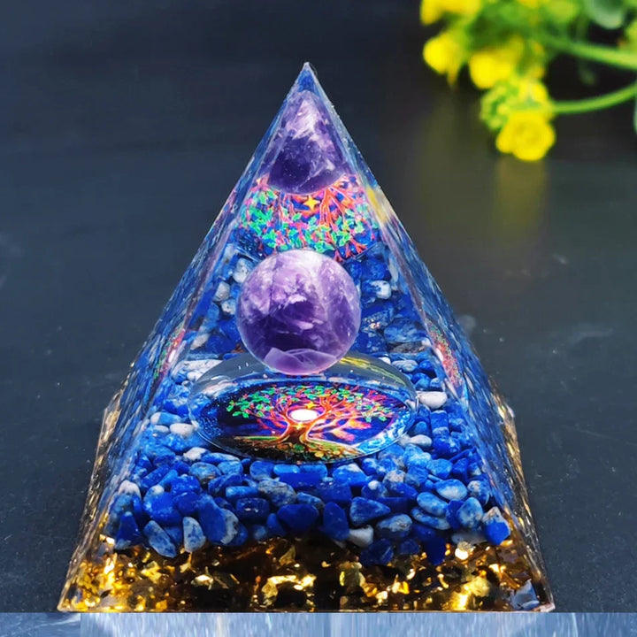 Lisslune | Orgonite Pyramid with Amethyst Pendulum – Energy, Protection and Decoration