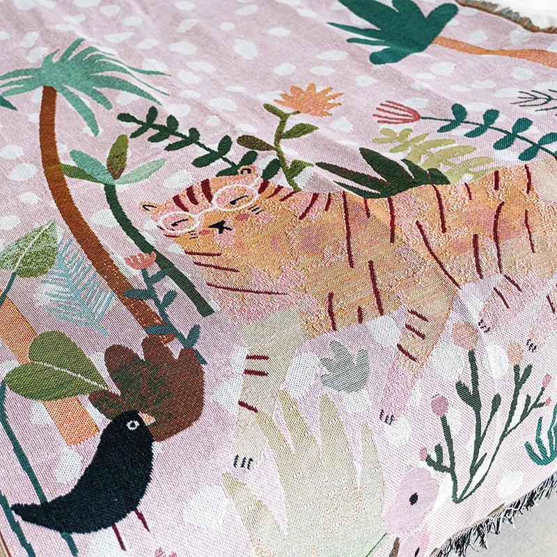 Rynx | Textile City In Pink Glasses Tiger Throw Blanket Nordic Sofa Towel Home Decor Wall Tapestry Bedspread Cartoon Picnic Blanket 125x150cm