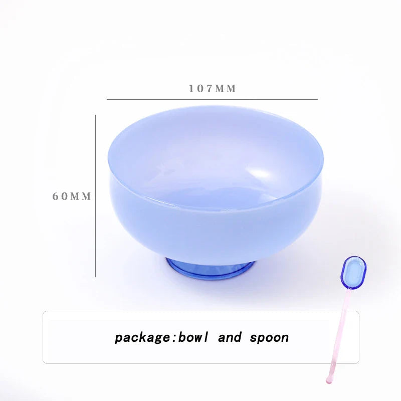 Rynx | Stained Glass Transparent Tapestry Bowls Spoon Set High Borosilicate Glass Bowl Fruit Salad Dessert Bowls Tableware