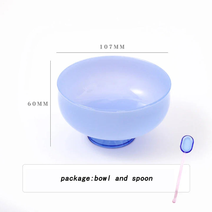 Rynx | Stained Glass Transparent Tapestry Bowls Spoon Set High Borosilicate Glass Bowl Fruit Salad Dessert Bowls Tableware