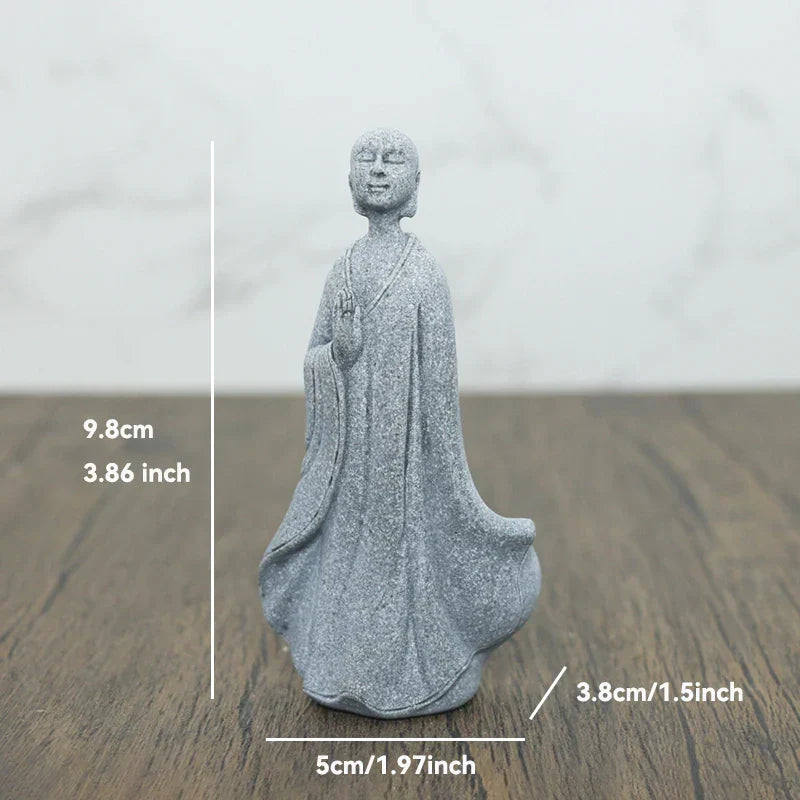 Lisslune | Buddha Stone Statue Small Buddhist Monks Tibetan Buddhism Figures Zen Garden Ornament Meditation Home Aquarium Decoration