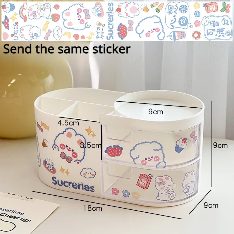 Rynx | Japanese Style Desktop Pen Holder Cute Multifunctional Large Capacity Partition Drawer Desk Stationery Organizer Storage Box