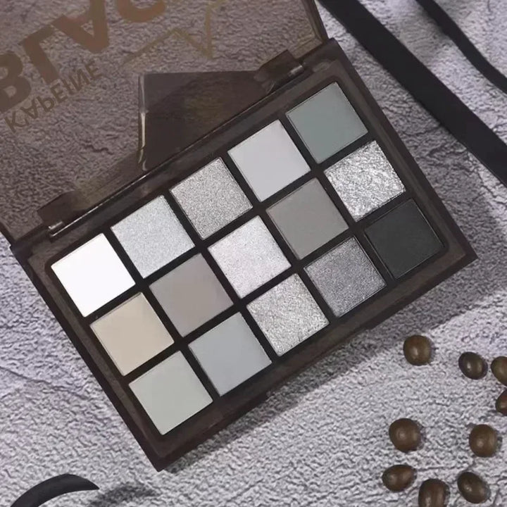 Rynx | 15 Colors Eyeshadow Palette Black Smoky Cool Tones Eyeshadow Metallic Pearlescent Matte Silver Gray Long-lasting Eyeshadow Party Makeup