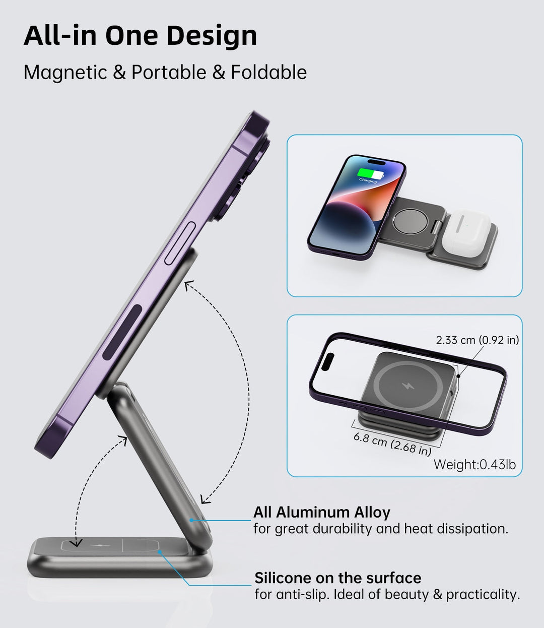 Lisslune | 3in1 Foldable Magnetic Smart Wireless Charger Stand