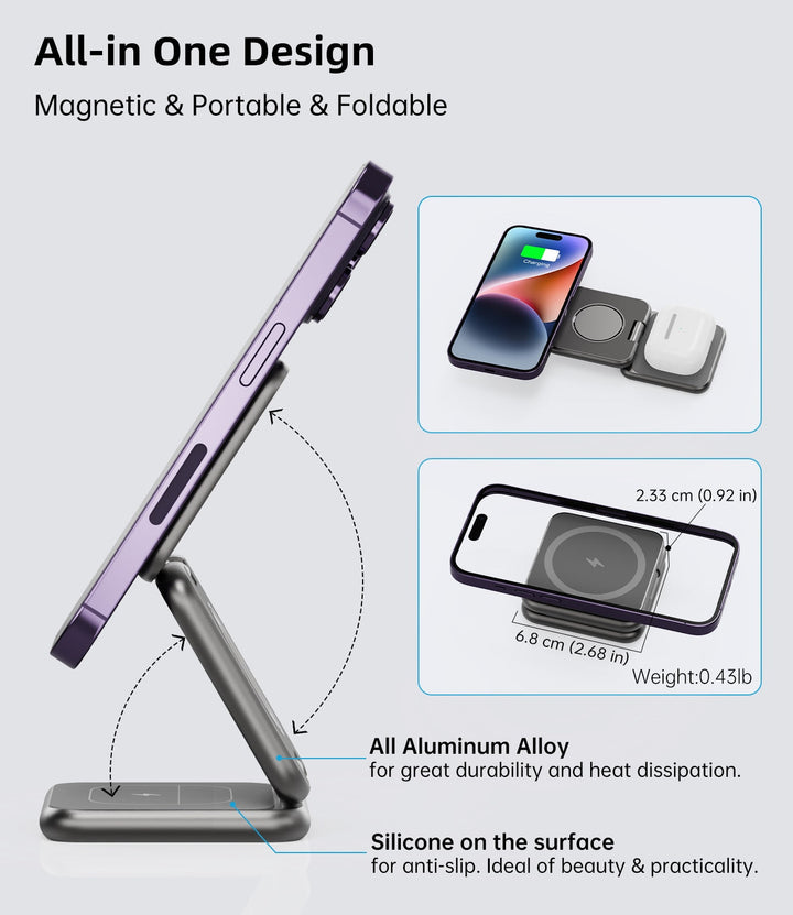 Lisslune | 3in1 Foldable Magnetic Smart Wireless Charger Stand