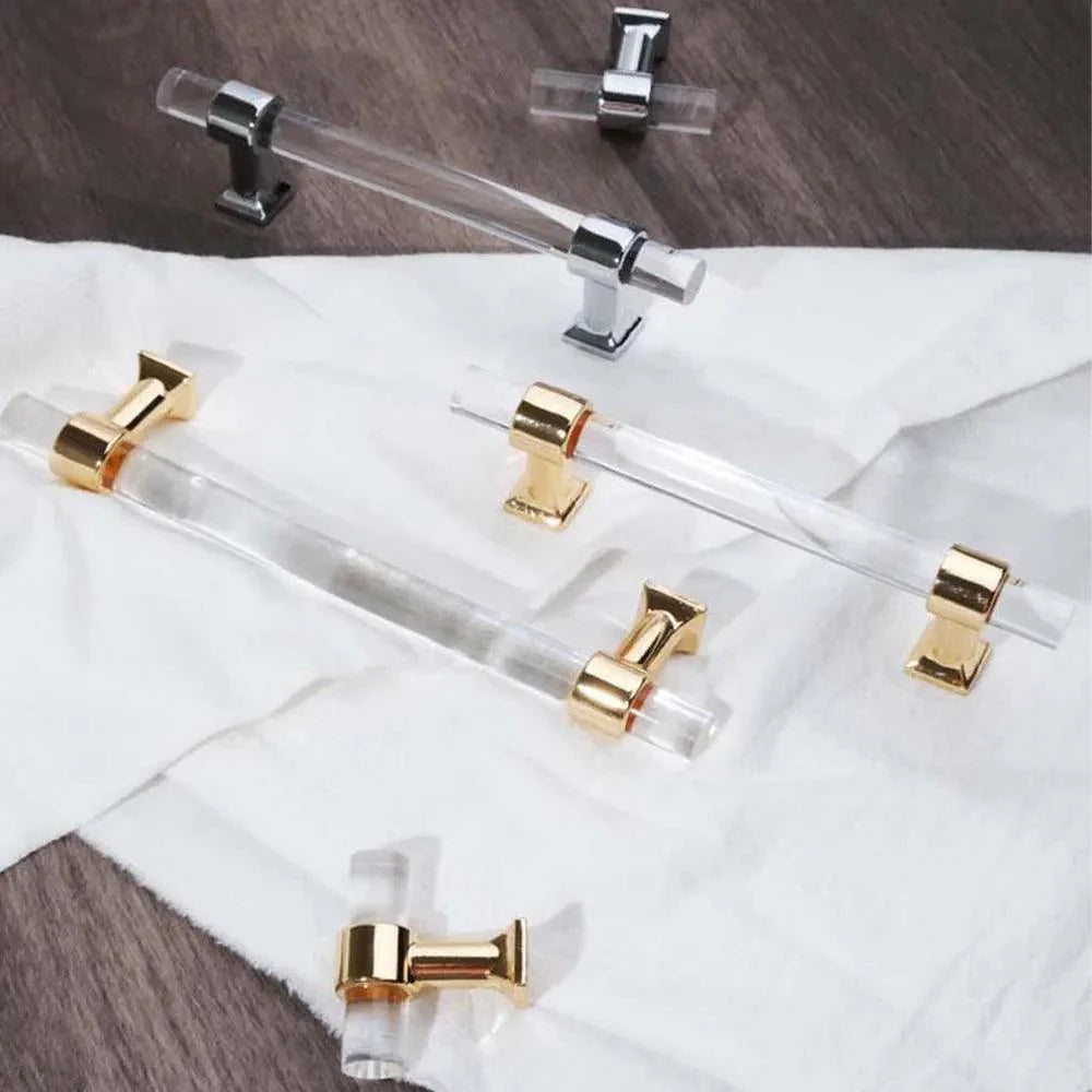 Lisslune | Luxurious gold acrylic drawer knobs with crystal embellishments - Stylish cabinet handles