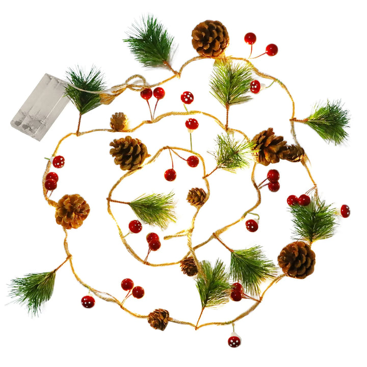 Rynx | Christmas light chain, 20 LED 180cm Christmas garland battery operated, red berry LED light chain copper wire lights decor