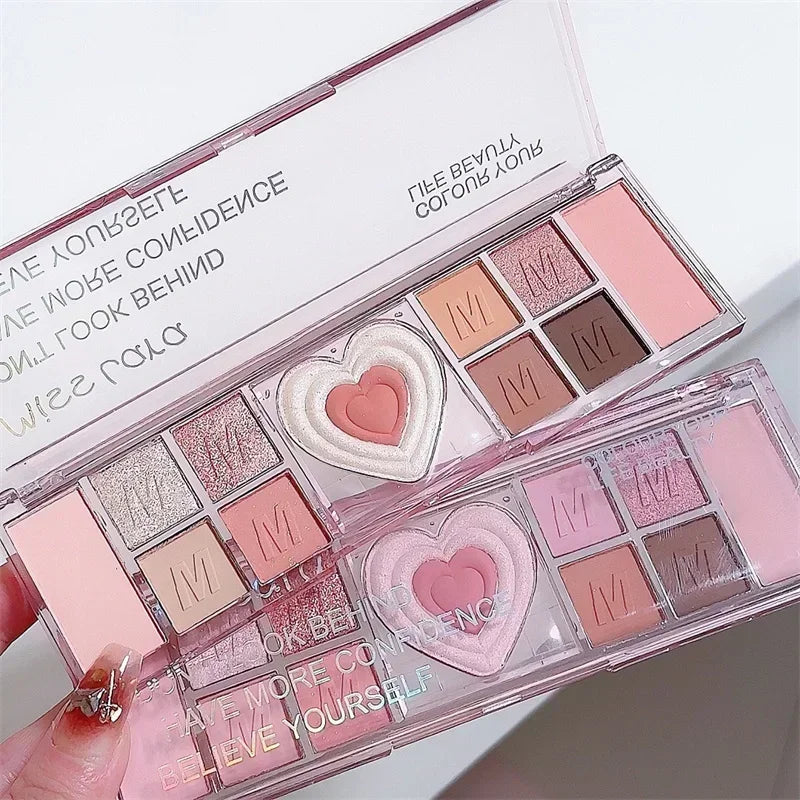 Rynx | 12 Colors Eyeshadow Palette Nude Natural Glitter Pink Low Saturation Eye Shadow Palette Delicate Long-lasting Eye Makeup Cosmetics