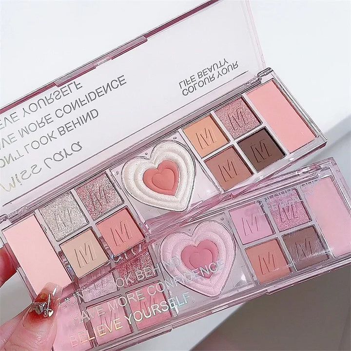 Rynx | 12 Colors Eyeshadow Palette Nude Natural Glitter Pink Low Saturation Eye Shadow Palette Delicate Long-lasting Eye Makeup Cosmetics