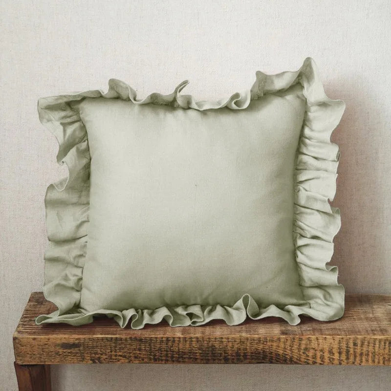 Rynx | 100% Linen Ruffle Cushion Covers, Soft and Comfortable Pillow Covers, Home Decor Sofa Cushions, Living Room Couch Ornament