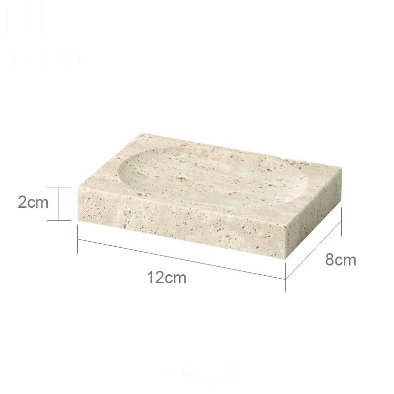 Lisslune | Natural Beige Travertine Luxury Bathroom Accessory Collection - Soap Dispenser, Bowl, Reed Diffuser & Makeup Tray Set