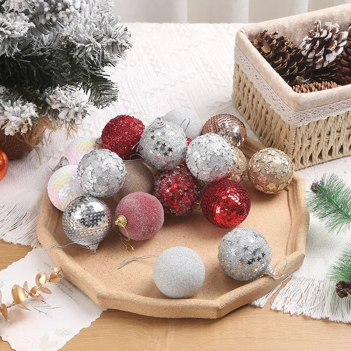 Rynx | 16 pieces/box 6CM Christmas tree balls ornaments champagne gold red glitter foam ball crafts for Christmas tree hanging pendants gift Christmas