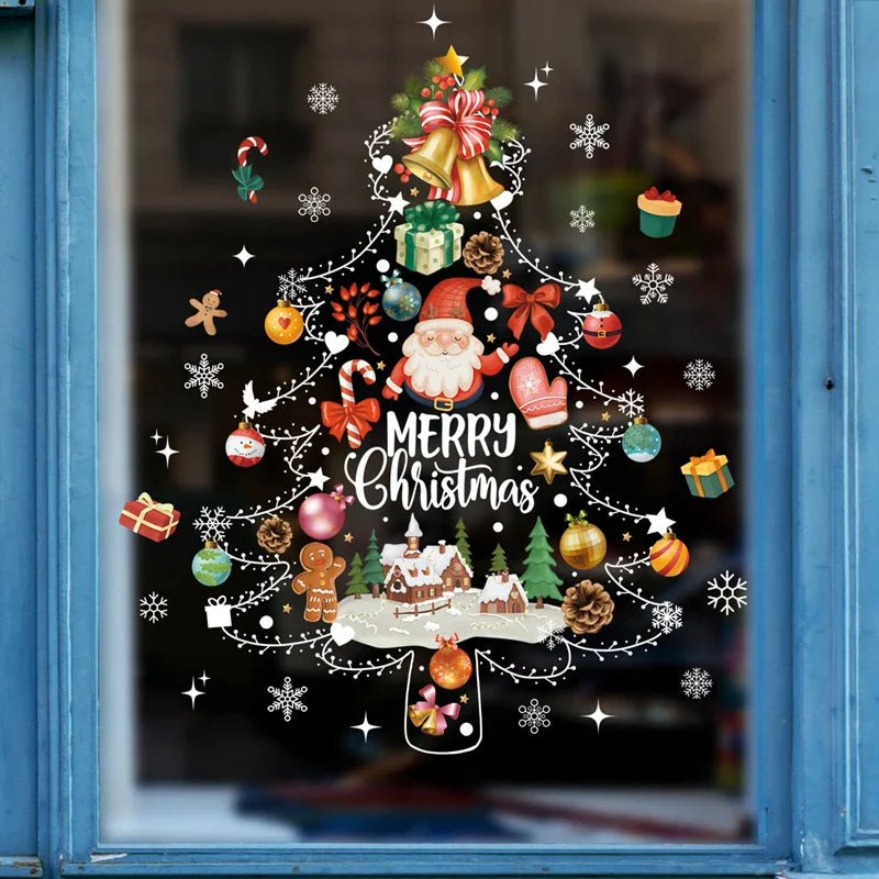 Rynx Christmas Window Stickers Santa Claus Christmas Tree Cartoon Glass Stickers Merry Christmas New Year Decorations for Home