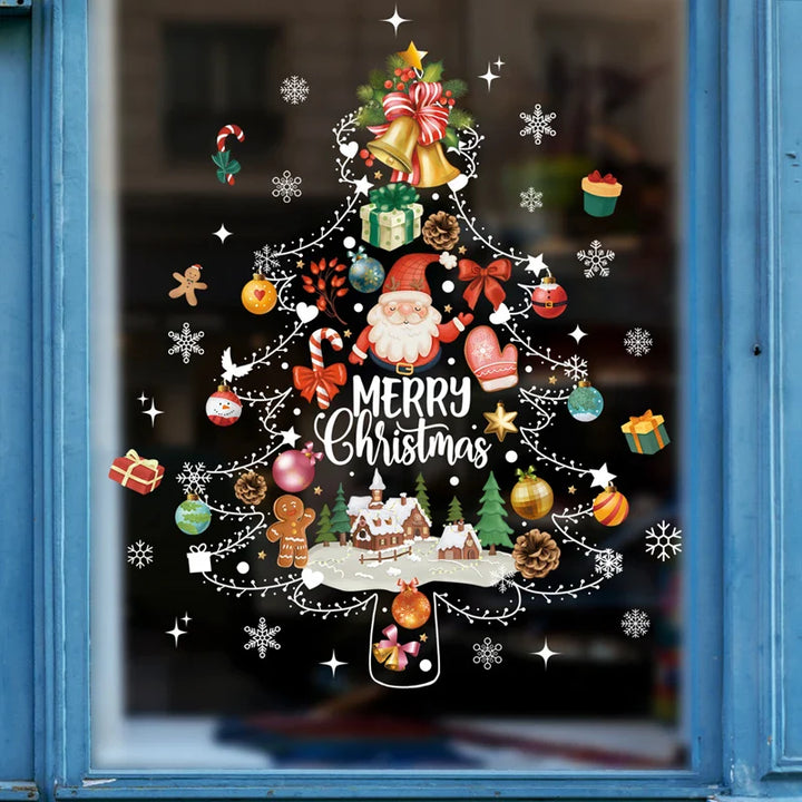 Rynx Christmas Window Stickers Santa Claus Christmas Tree Cartoon Glass Stickers Merry Christmas New Year Decorations for Home