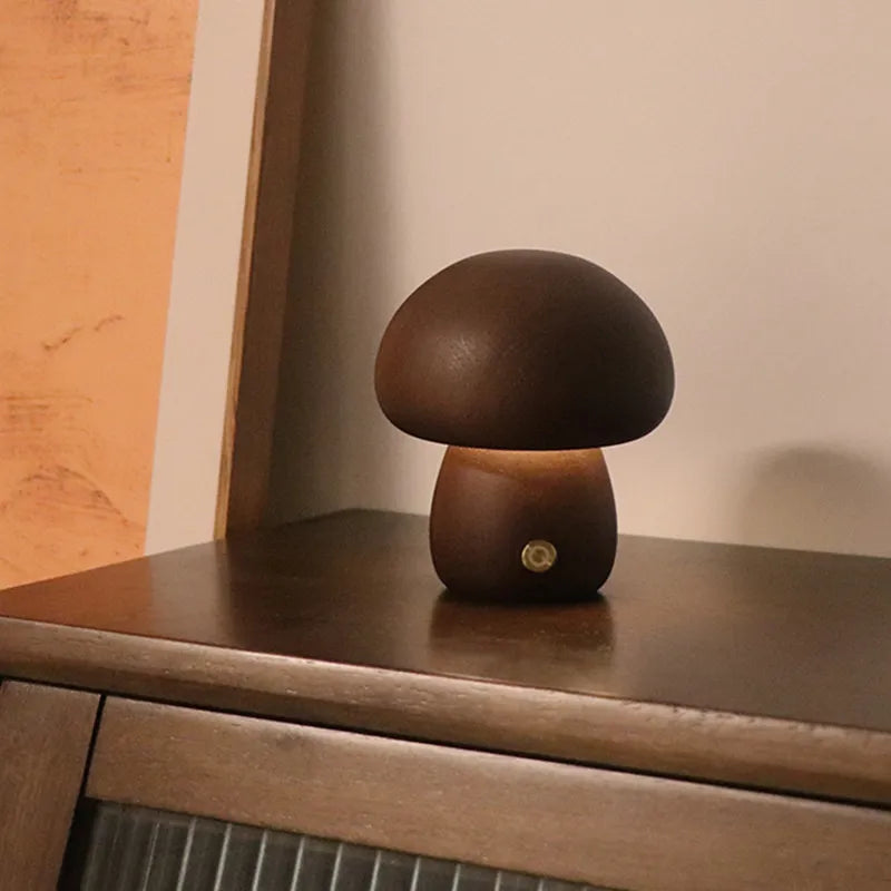 Lisslune | Touch Switch Wooden Mushroom LED Night Lamp