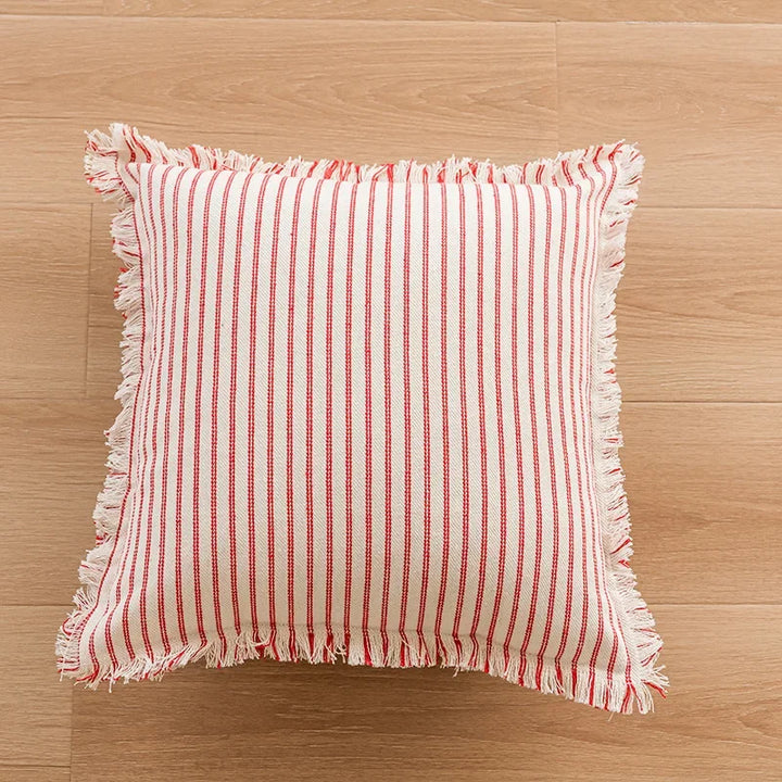 Lisslune | Elegant Pillowcase with Jacquard Pattern and Fringes - Cotton-Linen Blend