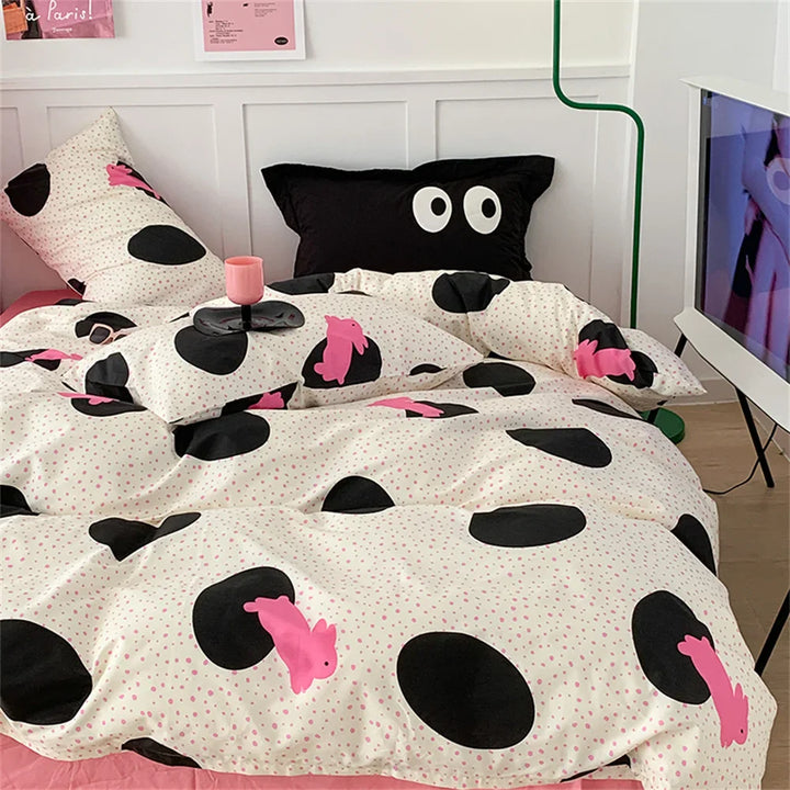 Rynx | New Fashion Bedding Set Ins Floral Single Double Size Duvet Cover Bed Sheet Pillowcase Grid Solid Color Home Girls Bedding