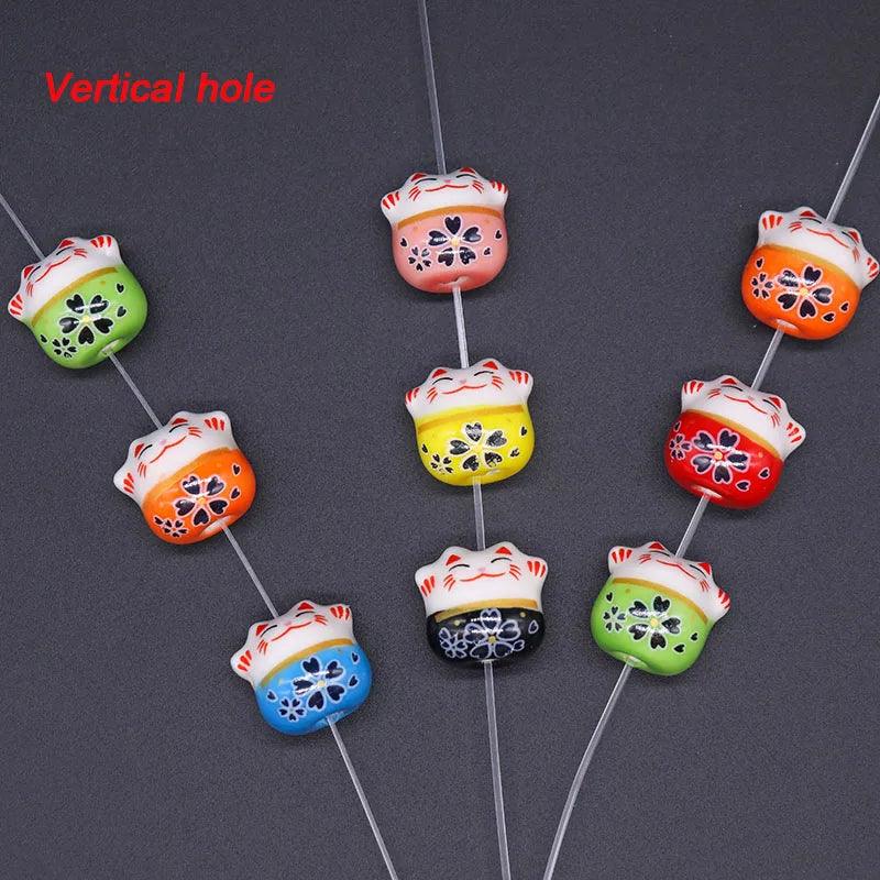 Lisslune | Charming 10-piece Ceramic Lucky Cat Bead Set