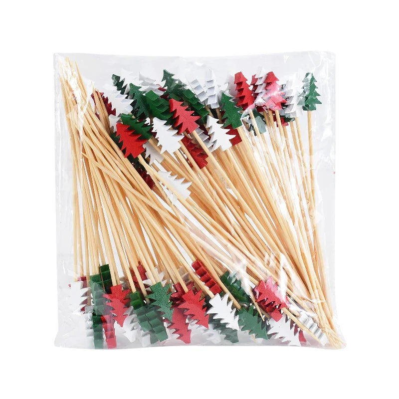 Rynx 50/100pcs Christmas buffet fruit food skewers cocktail picks cupcake toppers 2024 Christmas party decoration supplies New Year 2025