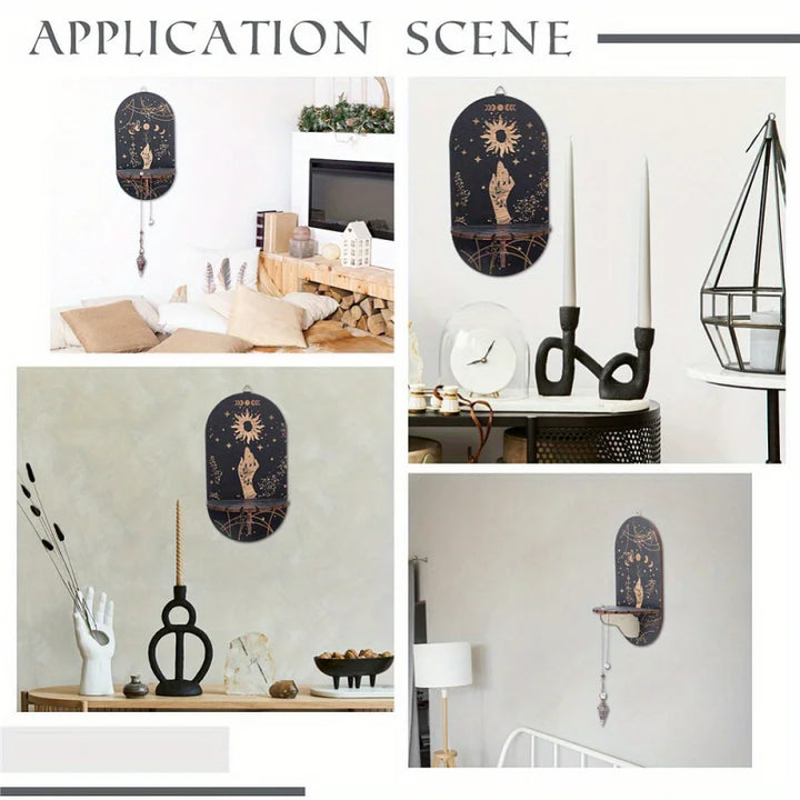 Rynx | Crystal Black Sun Crystal Display Magic Bohemian Style Handheld Witch Supplies Wooden Pendant Pastoral Style Crystal Frame