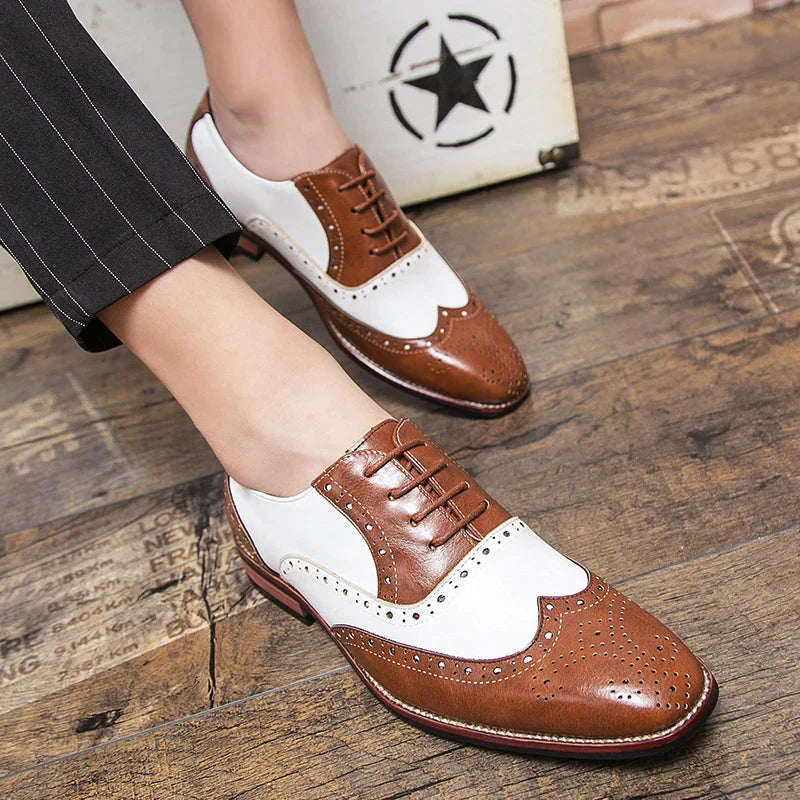 Lisslune | Men's Luxury Shoes Brogue Lace-up Casual British Style Contrast Color Oxford Office