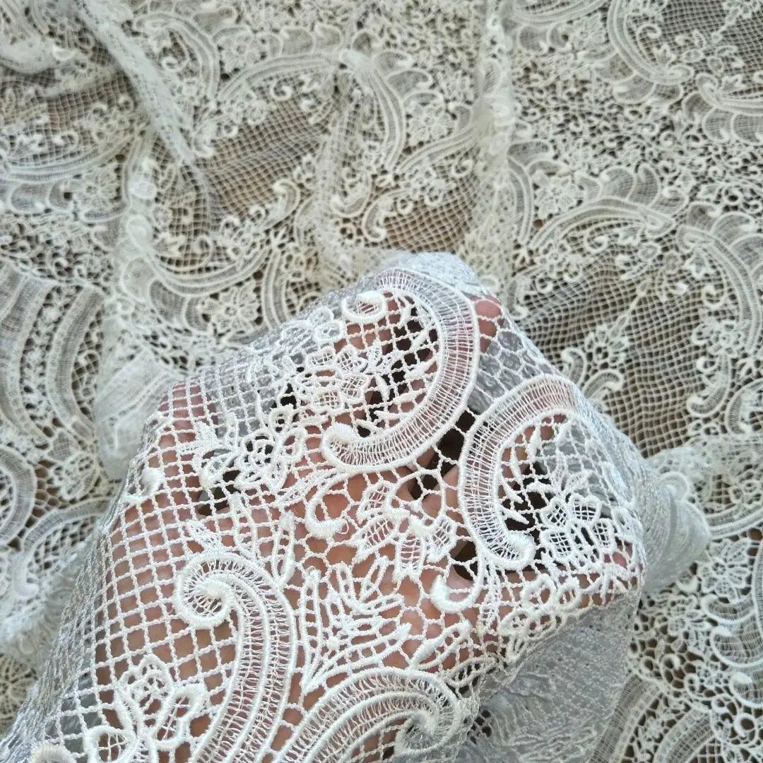 Lisslune | Ivory Wedding Lace Fabric - Premium Chemical Lace for Dresses, Sold by the Meter, 135cm Wide