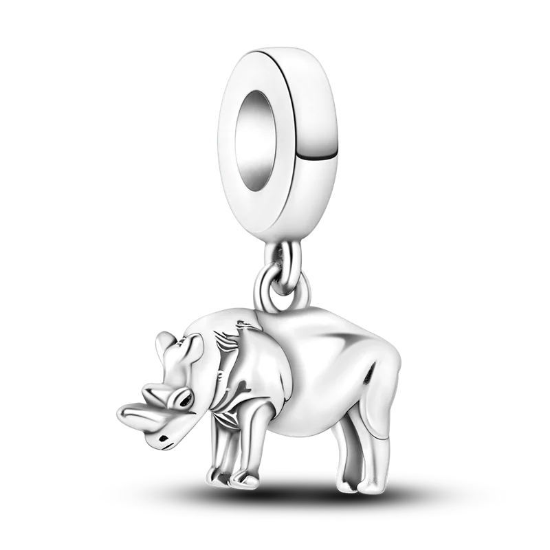 Lisslune | 925 Silver Golden Leopard Charms Beads Colorful Chameleon Rhinoceros Lion Scarab Cat Pendant Compatible with Original Pandora Bracelet Jewelry