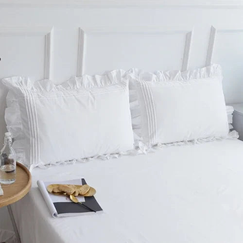 Rynx 2pcs Super Sale White Pillowcases 100% Cotton Pillowcase Bedding Pillowcase Pressed Ruffled Design Princess Pillowcases